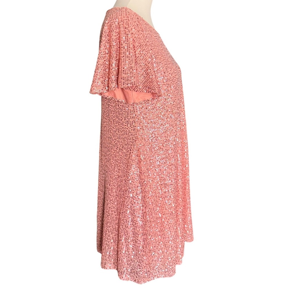 LC Lauren Conrad Pink Peach Sequin Flutter Sleeve Shift Dress Size Medium - Picture 4 of 11